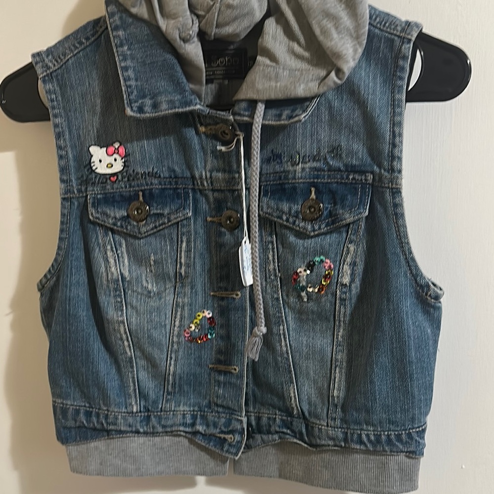 Ci Sono hello kitty Blue and Gray Hooded Denim Vest